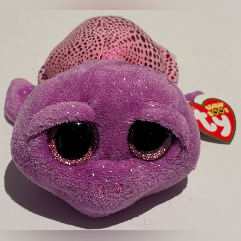 Ty Beanie Boos SLOW-POKE Purple Turtle Pink Glitter Eyes 2014 New 7"